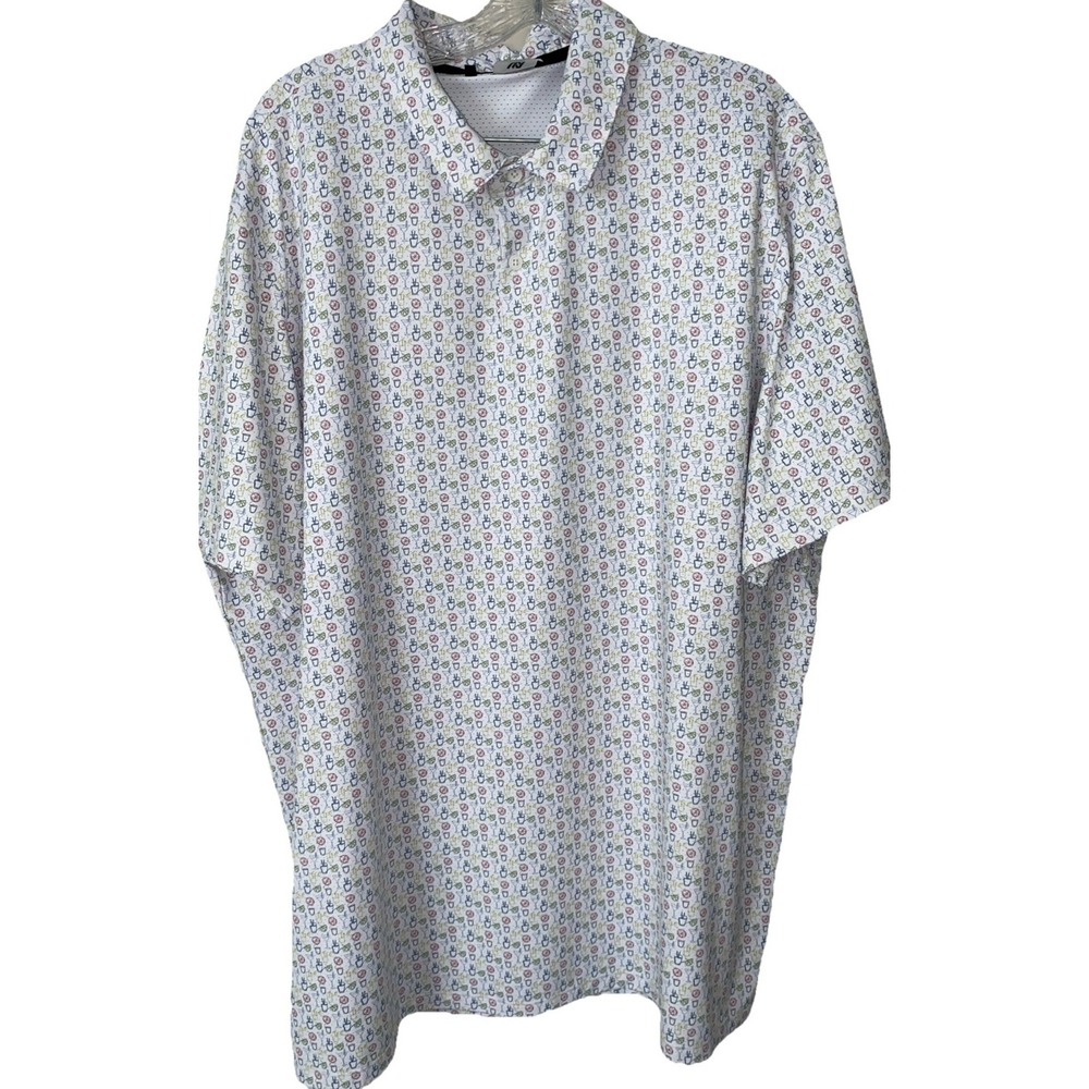 VRST Golf Polo Mens 2XL White Lightweight Performance Martini AOP Short Sleeve
